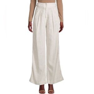 Max Studio Linen Blend Wide Leg Pants Tan Striped Coastal Grandmother Large